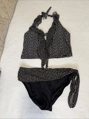 Black Polka Dot Two-Piece Halter Bikini